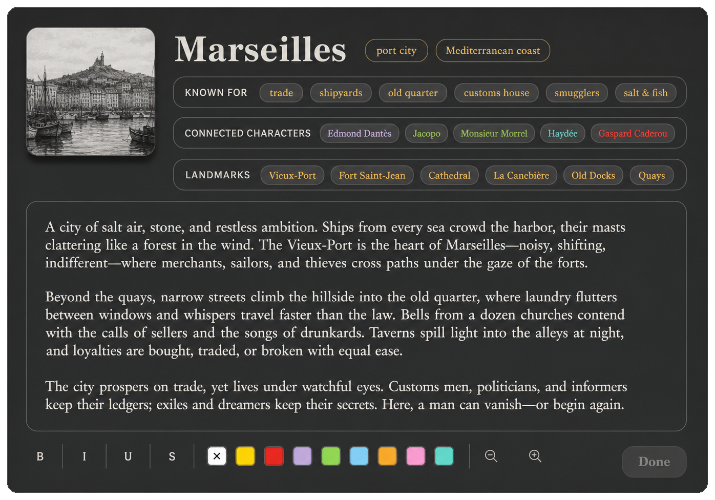 Places dossier view for Marseilles
