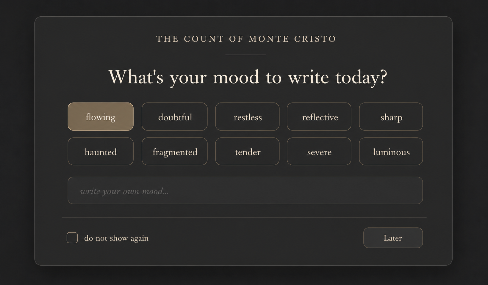 Mood selection view with refined writing-state options